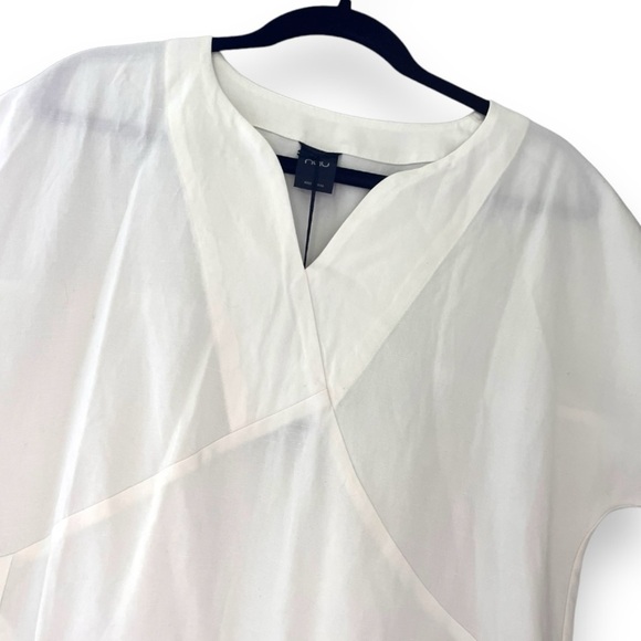 NAU Flaxible White Linen Blend Short Sleeve Mod Shift Mini Dress in Vapor NWT - Picture 7 of 8